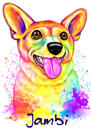 Bright Watercolor Rainbow Style Corgi Full Body Portrait from Photos