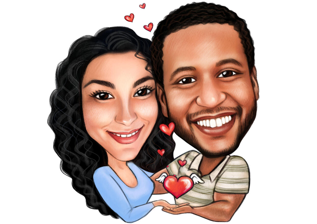 Couple Cartoon Drawing with Small Hearts