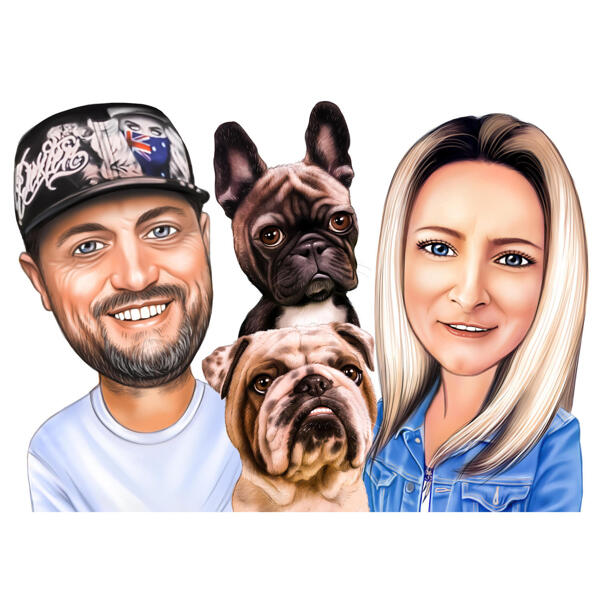 Two Persons with Pets Caricature from Photos