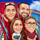 Riding Roller Coaster Group Karikatur