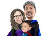 Utrolig familie-superheltekarikatur i farvestil fra Fotos