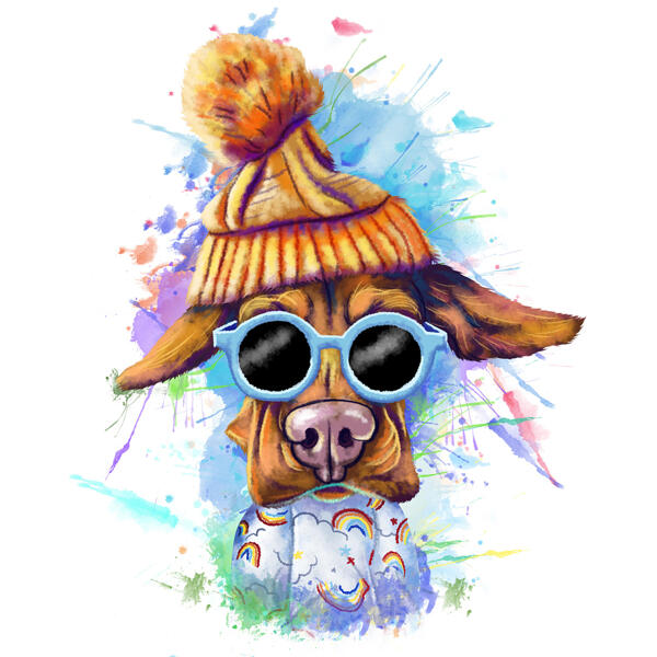 Akvarelli koiran muotokuva: mukautettu lemmikkisarjakuva