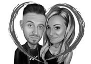Hearted Couple Caricature Gift in Black and White Style from Photos
