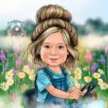 Zemědělství Kid Karikatura z fotografie