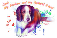Celotělový vzpomínkový portrét psa z fotografií ve stylu duhového akvarelu