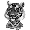 Tiger Cartoon in Black and White Style