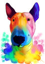 Modern-färgad Bull Terrier Headshot Tecknad målning i regnbågsstil från foton