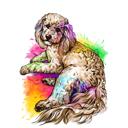 Labradoodle Puppy Caricature Drawing in Full Body Watercolor Natural Style from Photos