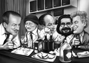 Caricatura della famiglia della cena del Ringraziamento da foto in stile bianco e nero