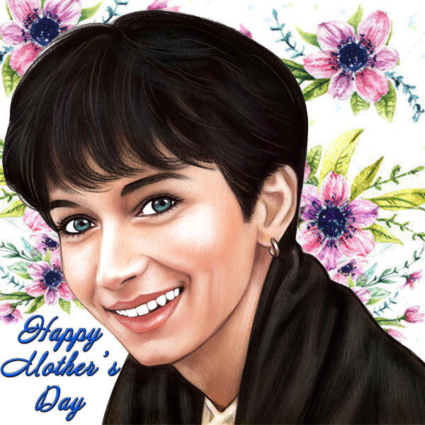 Dibujo de retrato de regalo del día de la madre en estilo coloreado