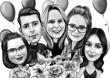 Perekonna+karikatuurportree+fotodest+mustvalges+stiilis+kohandatud+sugulastele+kingituseks