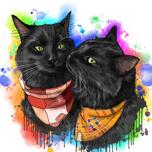 Retrato de casal de gato em aquarela
