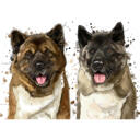 Hoved- og skulderportræt af 2 hunde i naturlig vandfarve fra fotos