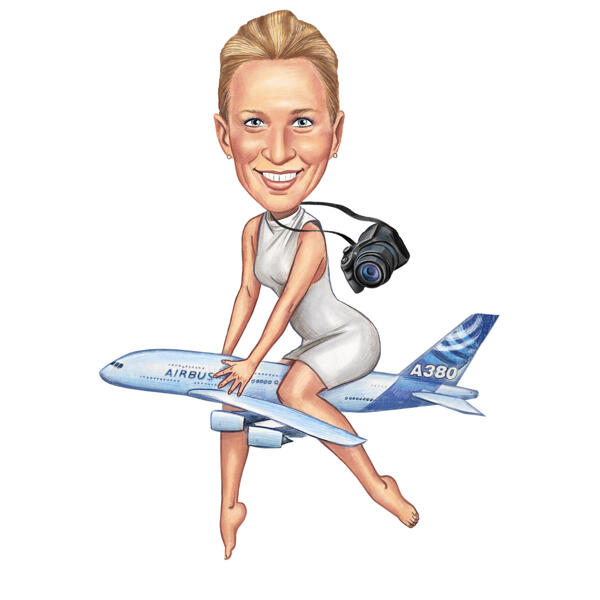 Caricatura de pessoa na caricatura de avião a partir de fotos para presente personalizado