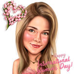 Desen de Ziua Femeii cu flori roz