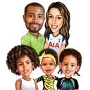 Parents with Three Kids Caricature from Photo on One Color Background