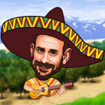 Mexikansk man tecknad som spelar gitarr