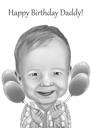 Ritratto di bambino cartone animato in stile digitale in bianco e nero da foto