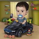 Caricature d'enfant dans la voiture à partir de photos pour un cadeau d'anniversaire d'enfant