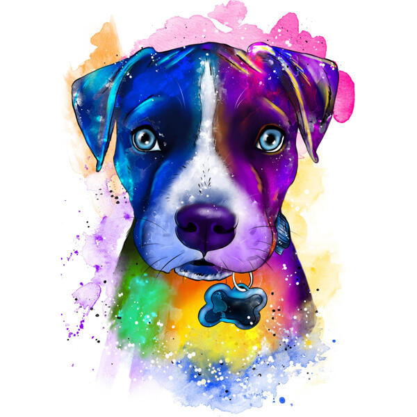 Jauks suņa karikatūras portrets ar pielāgotu mājdzīvnieka birku no fotoattēliem akvareļu stilā
