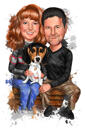 Portrait aquarelle de couple et de chien