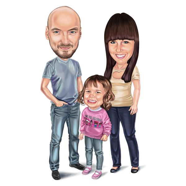 Caricature de famille réaliste de tout le corps à partir de photos
