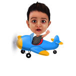 Tecknad barn som flygplanspilot