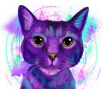 Aangepaste aquarel kattenportret van foto getekend in paars tinten