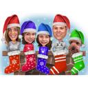 Family Christmas Stockings Cartoon Caricature