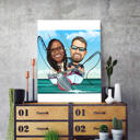 Couple Caricature Portrait in Colored Style - Father's Day Canvas Gift
