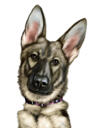 Head and Shoulders German Shepherd Cartoon Drawing from Photo in Color Style