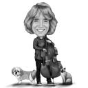 Black and White Owner with Pets Caricature from Photos