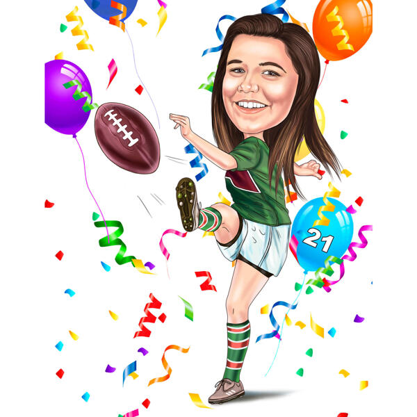 Rugbyspeler meisje verjaardag karikatuur