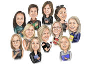 Group Hen-Party Caricature Gift in Color Style on Custom Background from Photos
