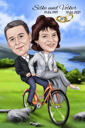 Couple with Bicycle Adventure Ride with Custom Background in Colored Style for Gift