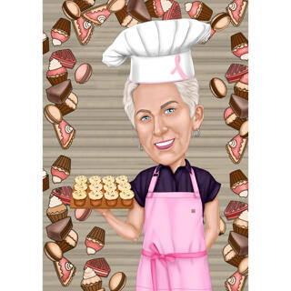 Baking Cartoon Caricature Portrait in Colored Style with Custom Background for Chef Gift