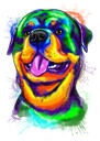 Portrait de Rottweiler à l'aquarelle à partir de photos avec fond coloré