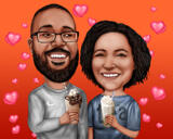 Couple Caricature with Romantic Background