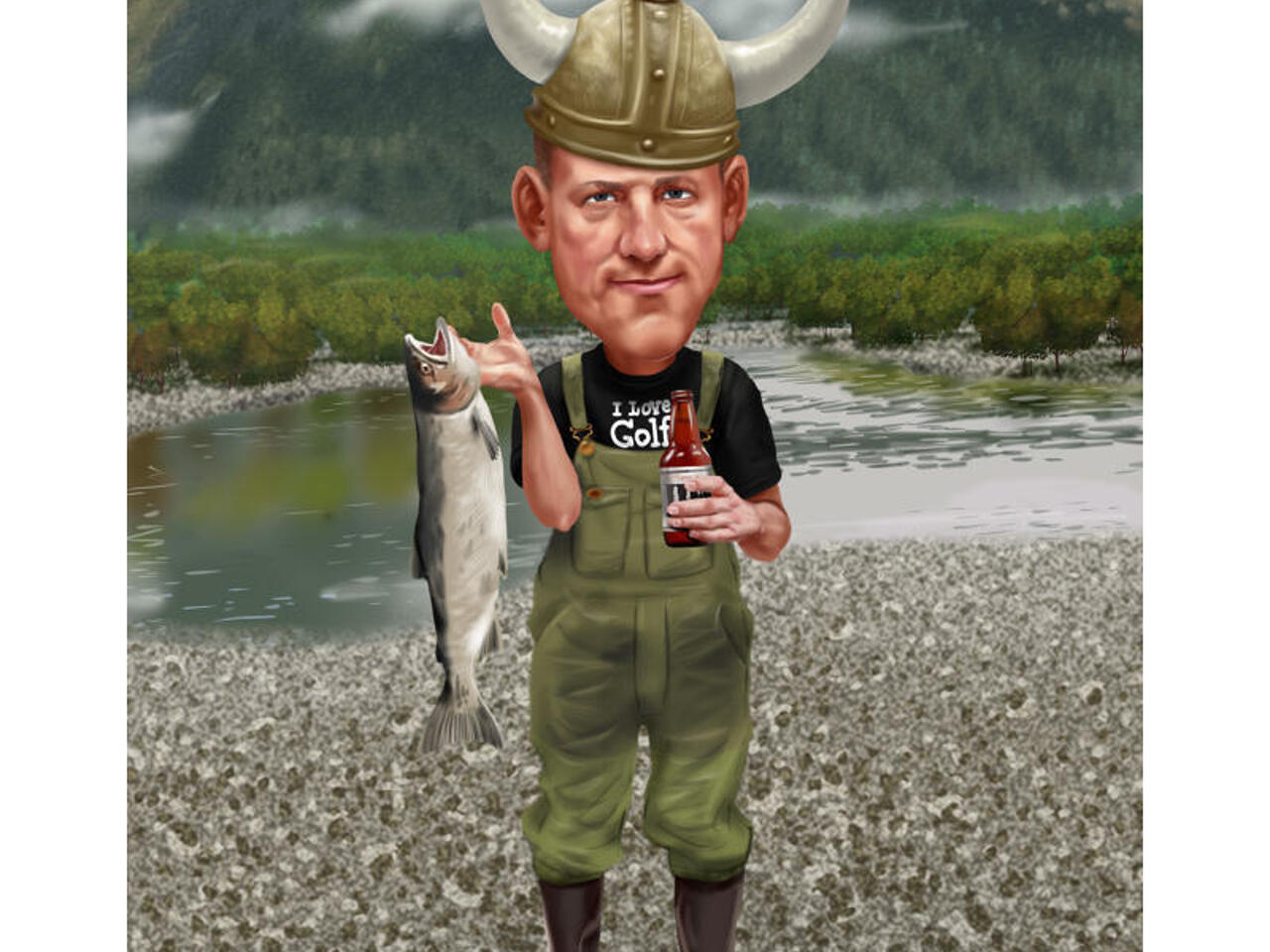 Customized Cartoon Fisherman, Custom Caricature Catch Fisherman