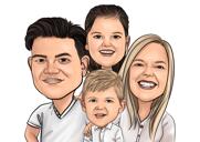 Caricature colorée de famille de 4 personnes