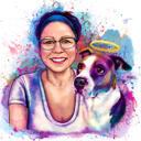 Propriétaire avec portrait aquarelle de chien