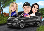 Perhe lemmikin kanssa autossa