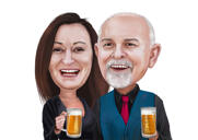 Caricatura di coppia che beve birra in stile colorato da foto