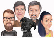 Custom Group Caricature with Dog