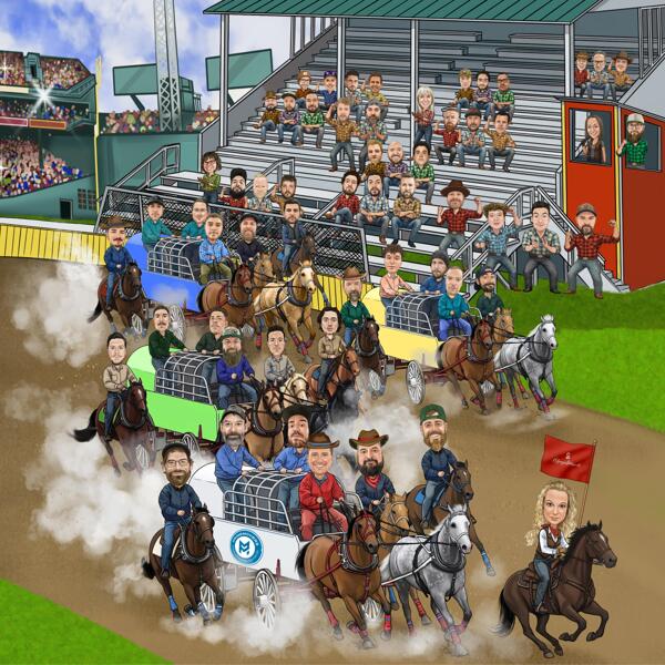 Individuelle Karikatur einer Rodeo-Gruppe als Firmengeschenk