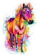 Girl+Riding+Horse+Colored+Cartoon+Caricature+with+Custom+Background