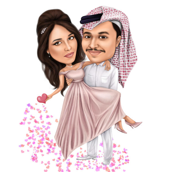 كاريكاتير زوجين رومانسيين: يمسكان بأيدي بعضهما