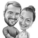 2 Years Anniversary - Couple Caricature Drawing in Black and White Digital Style from Photos