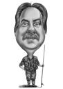 Full Body Fisherman Caricature in Black and White Style with Custom Background