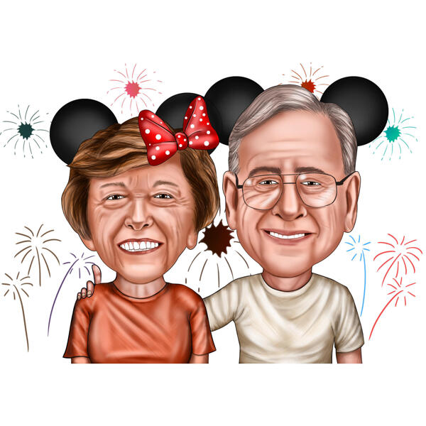 Presente de caricatura de aniversário de casal de pais personalizado em estilo colorido desenhado por artistas